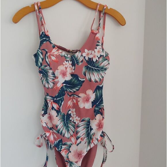 Tori Praver Seafoam Lace Up Sides Floral Monokini Size M - Picture 1 of 7